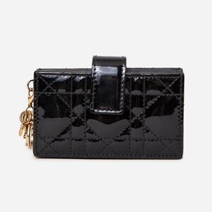 Dior 2017 Black Patent Cannage Calfskin Lady Dior Jasmine Card Holder